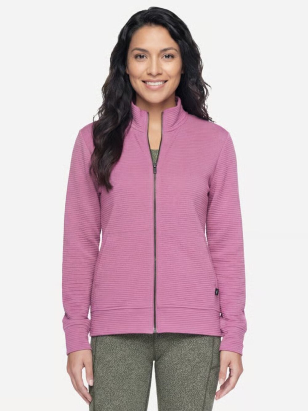 Women’s Zip-Front Ribbed Sweater Jacket - Dusty Rose